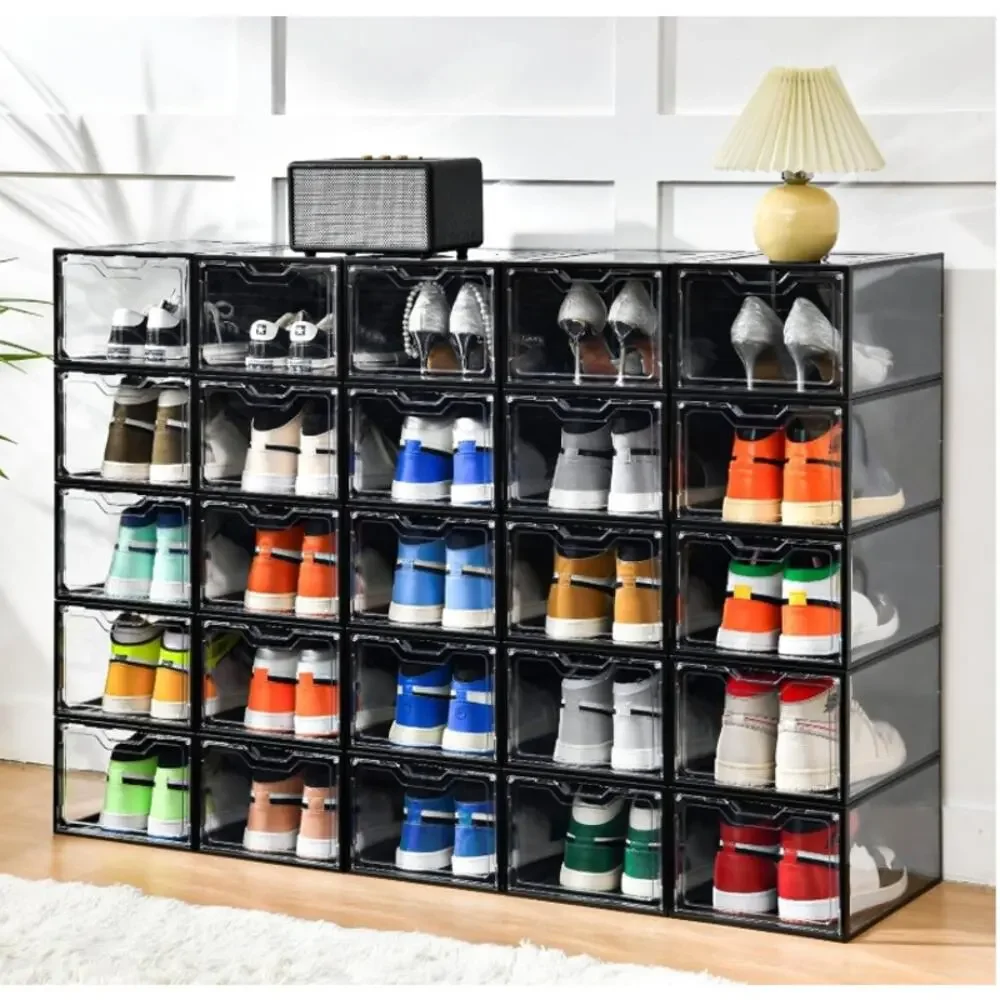 Stebopum 12 Pack Stackable Shoe Storage Boxes Clear Black Magnetic NEW